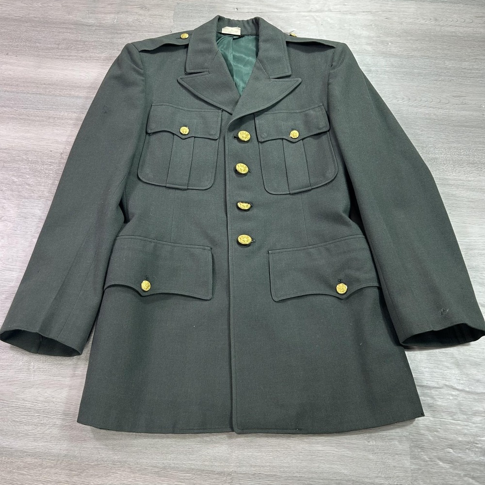 VINTAGE US Army Green Dress Coat Mens 34S 4 Button Officer Uniform Jacket